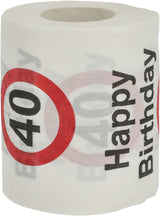 Juego de 4 papeles higiénicos "Feliz 40 cumpleaños" │40 cumpleaños 24 metros 2-telas 180Gr/Qm │ Papel higiénico con motivo de papel higiénico (4 X papel higiénico 40)