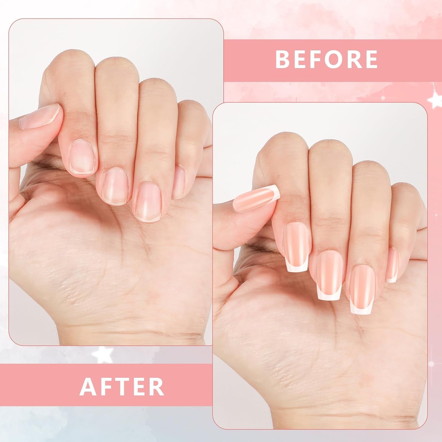 360 Piezas de Uñas Artificiales Francesas Uñas Postizas Rectángulo Mediano con Lima de Uñas Postizas Puntas Naturales DIY Presione para Damas y Mujeres