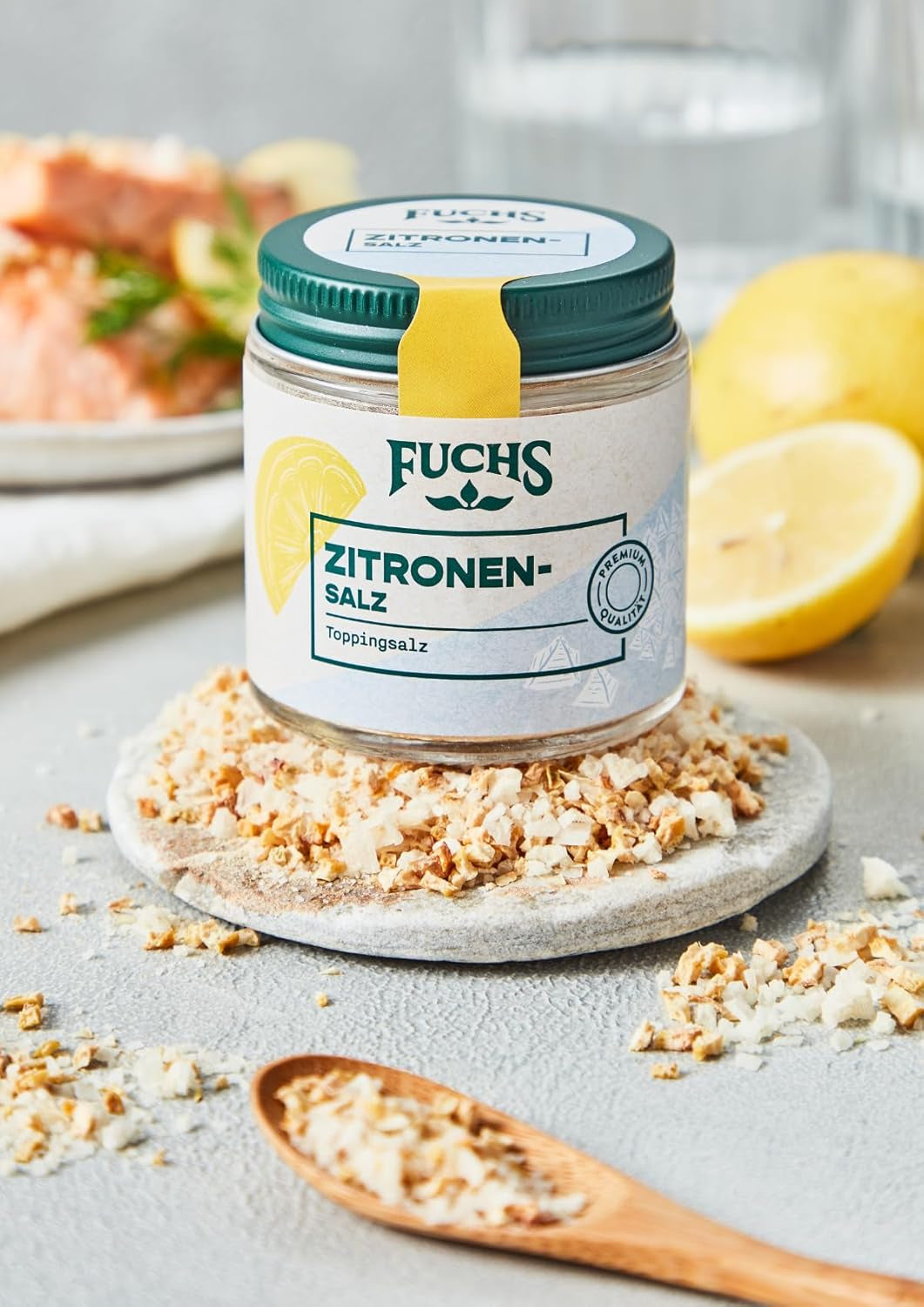 Fuchs Gewürze - Citronensalz | Toppingsalz con Pyramidenflocken y Zitrone | Crunchy Verfeinerung für Fisch und Gemüse | Sal de limón en calidad Premium | 60 g im wiederverschließbaren Gewürzglas