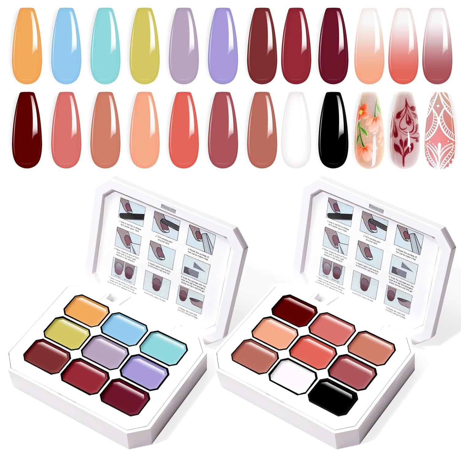 Gel de pintura degradada, 12 colores de esmalte de uñas de gel Ombre con 100 esponjas de uñas y 4 garras de metal para manicura francesa DIY Nail Art, Set I