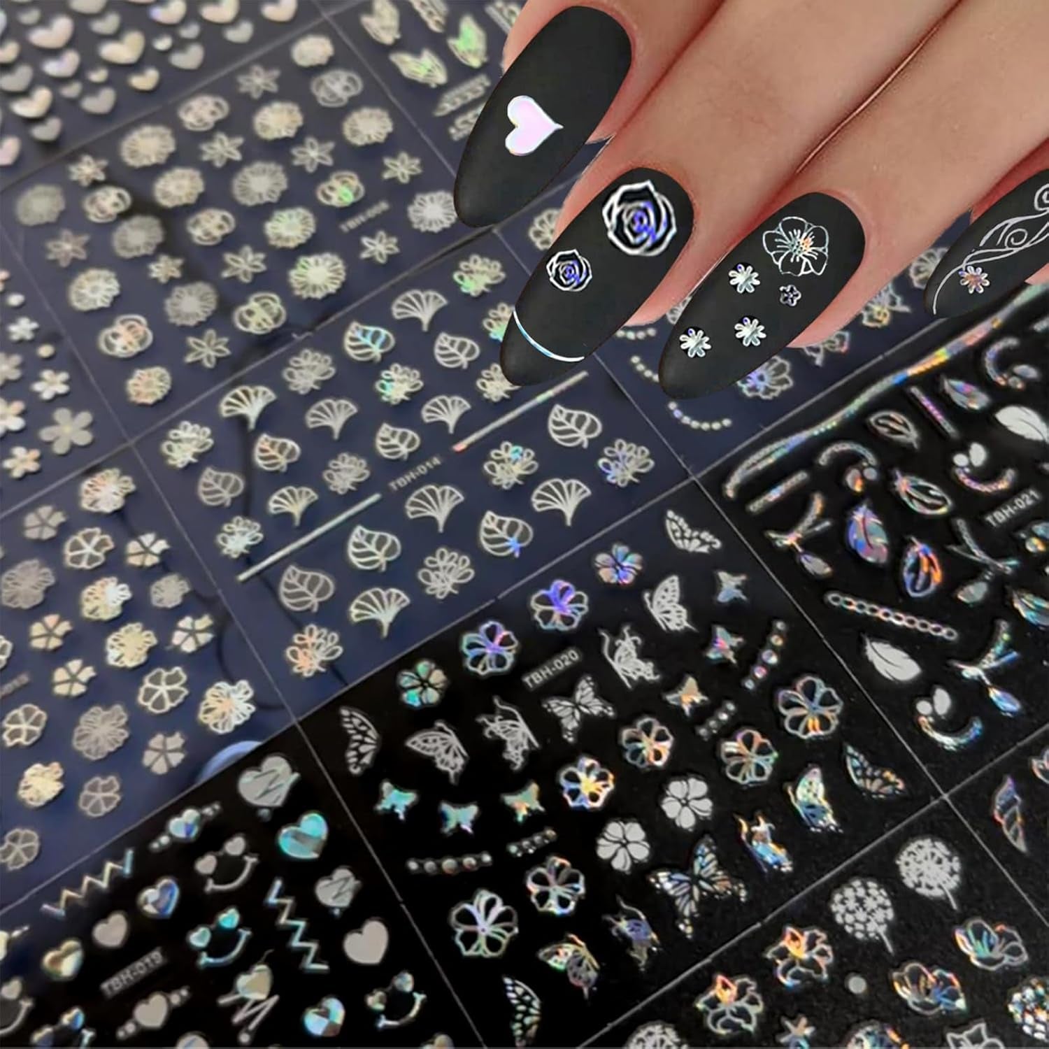 30 Blatt Aurora-Nagelkunst-Aufkleber, Selbstklebende 3D-Blumen-Nagelaufkleber, Aurora-Mond-Stern-Nagelaufkleber para Nagelkunst, Blatt-Herz-Nageldesign para bricolaje-acrílico-decoración