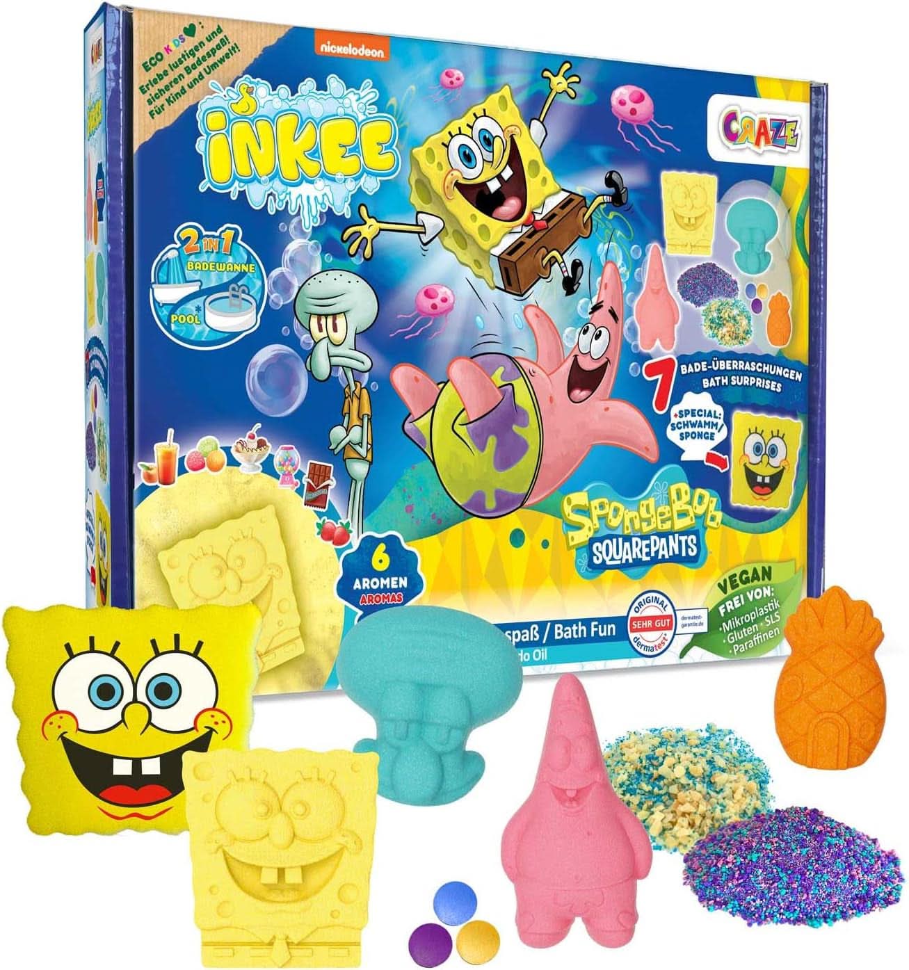 INKEE Bob Esponja Sorpresa Bomba de Baño para Niños Bob Esponja Pantalones Cuadrados Coleccionable 80 Gramos Naty Shop Set de Baño para Niños Bob Esponja