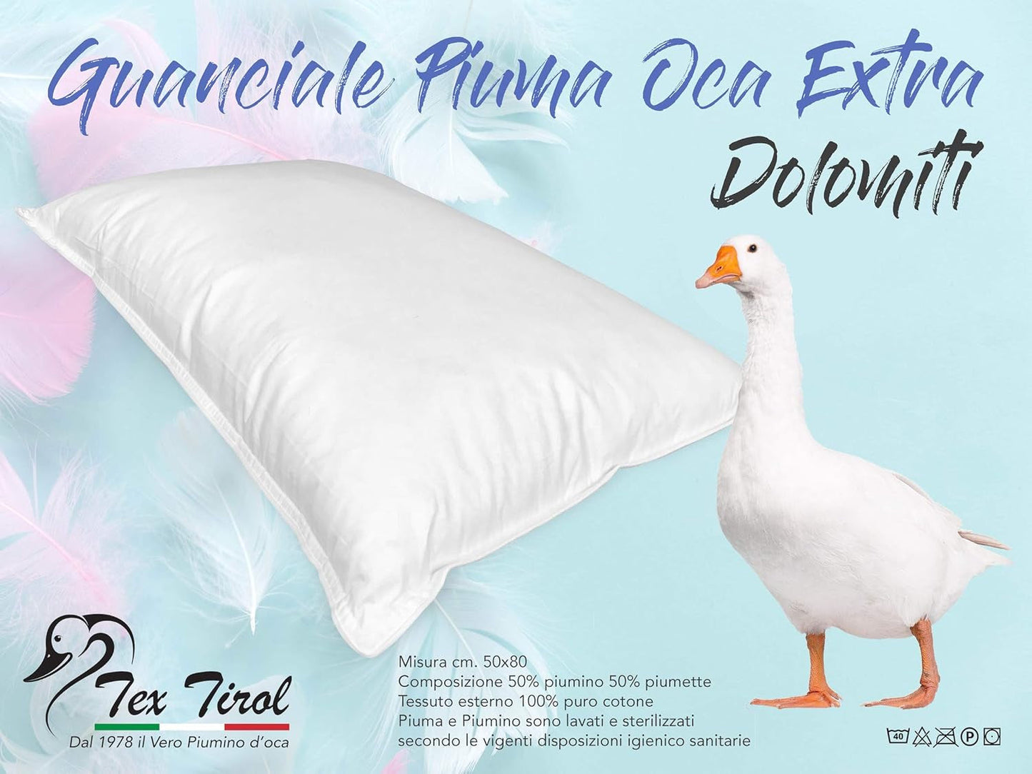 Almohada Dolomiti Tex Tirol, plumón, plumón de ganso Naty Shop almohadas estándar