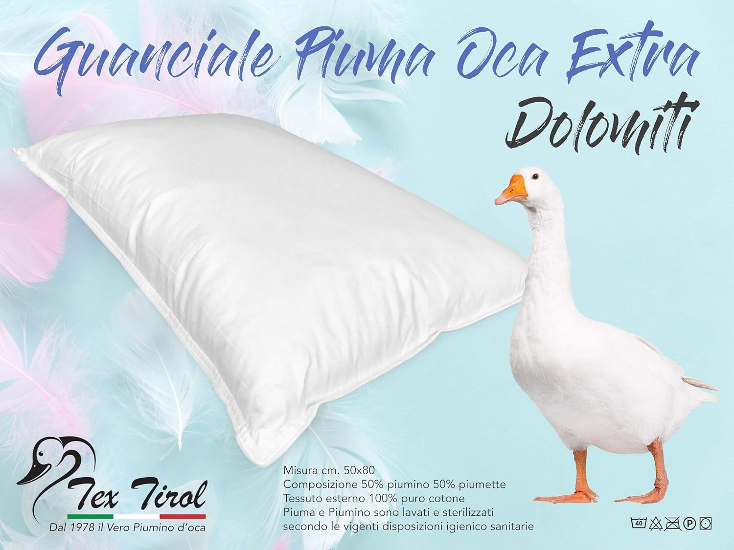 Almohada Dolomiti Tex Tirol, plumón, plumón de ganso Naty Shop almohadas estándar