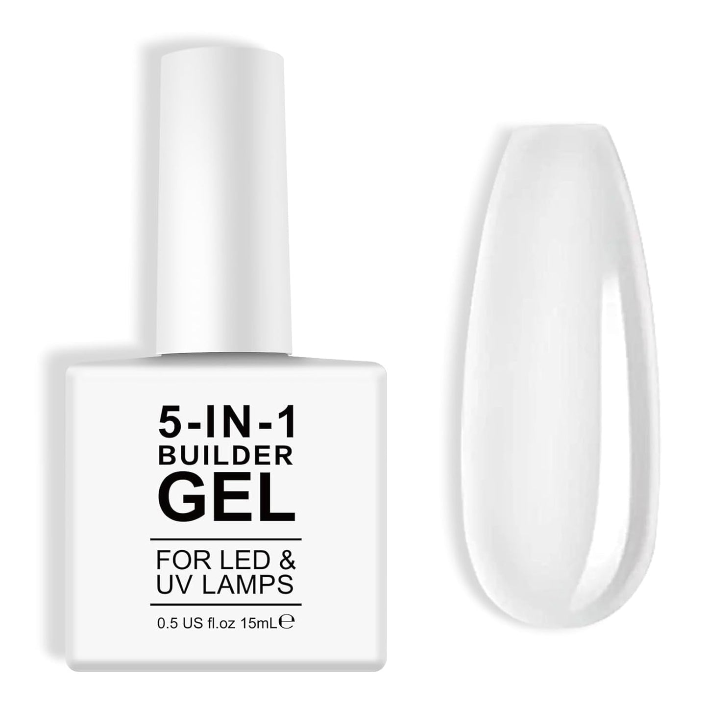Builder 5 en 1 Builder Gel 15ml, Nail Builder Gel, Nail Builder Gel, UV/LED Extensión de uñas Esmalte de uñas, Extensiones, Nail Art, Pegatinas, Gel Nail Builder Gel (Blanco)