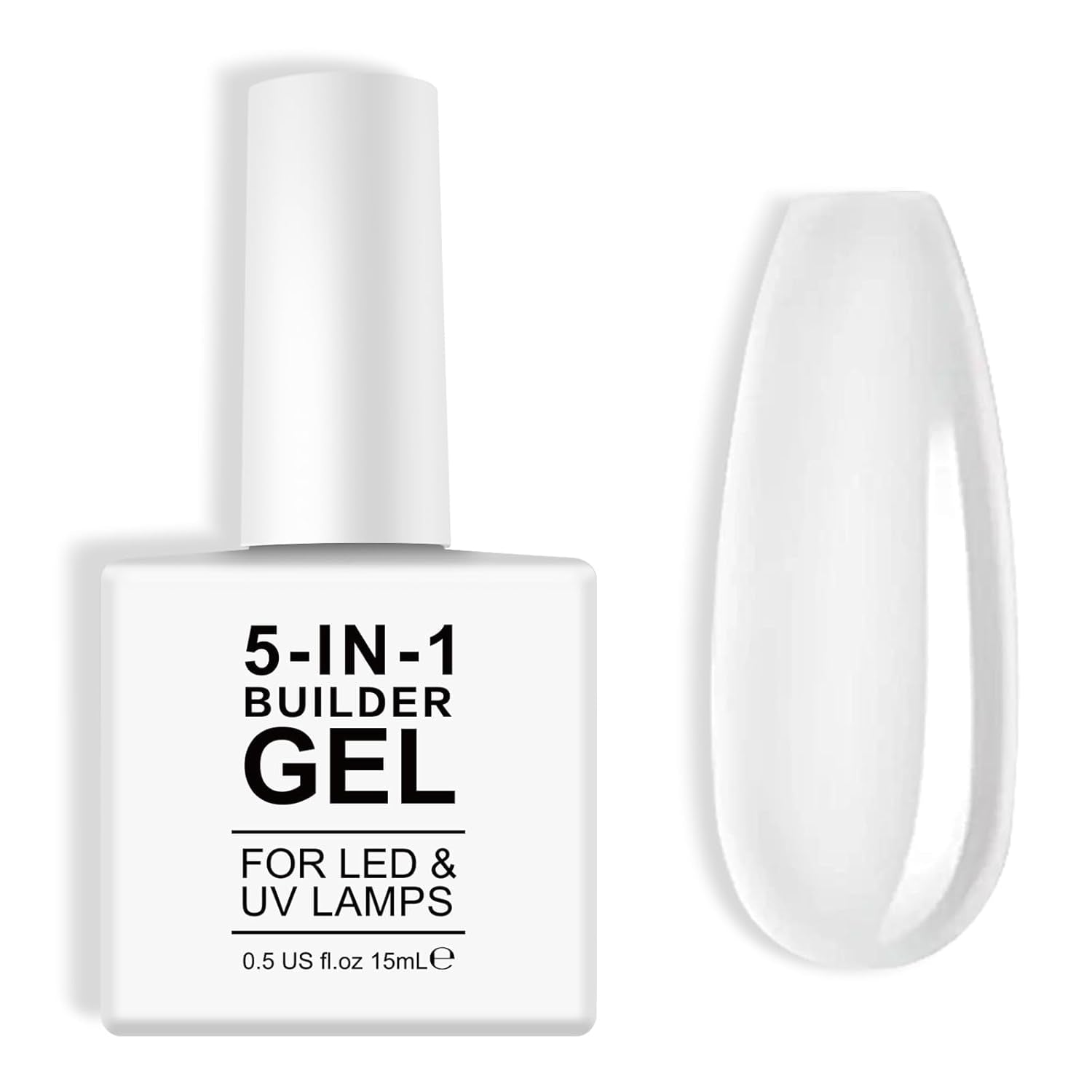 Builder 5 en 1 Builder Gel 15ml, Nail Builder Gel, Nail Builder Gel, UV/LED Extensión de uñas Esmalte de uñas, Extensiones, Nail Art, Pegatinas, Gel Nail Builder Gel (Blanco)