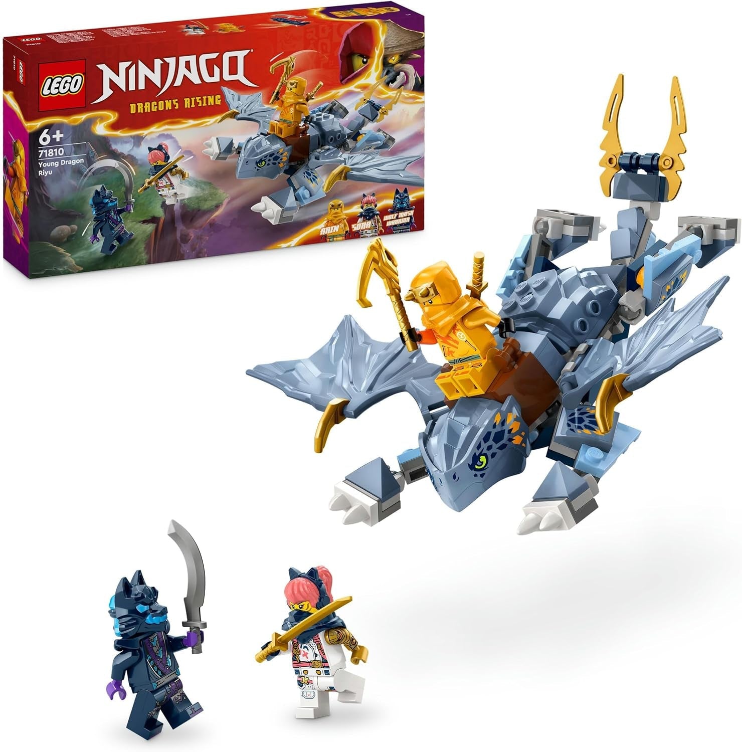LEGO NINJAGO Riyu El Dragón Bebé, Dragón de Juguete con 3 Minifiguras, Juguete Ninja para Construir para Niños y Niñas de 6 Años, Regalo Repleto de Acción para Niños 71810 Juegos de Construcción Besuche den LEGO-Store Singur