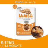 IAMS Delights Kitten Nassfutter - Multipack Katzenfutter mit Hunn in Sauce, Futter de alta calidad para niños pequeños de 1 a 12 meses, 12 x 85 g