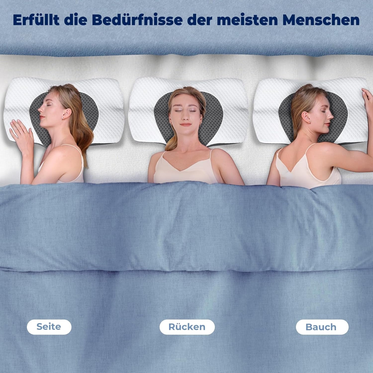 SAHEYER almohada ortopédica almohada para el cuello almohada para la cabeza, almohada ergonómica para el cuello almohada para dormir de lado 60 X 40 X 13/11 cm almohada viscoelástica para dormir de lado, espalda y estómago Almohadas ortopédicas cervicales Naty Shop