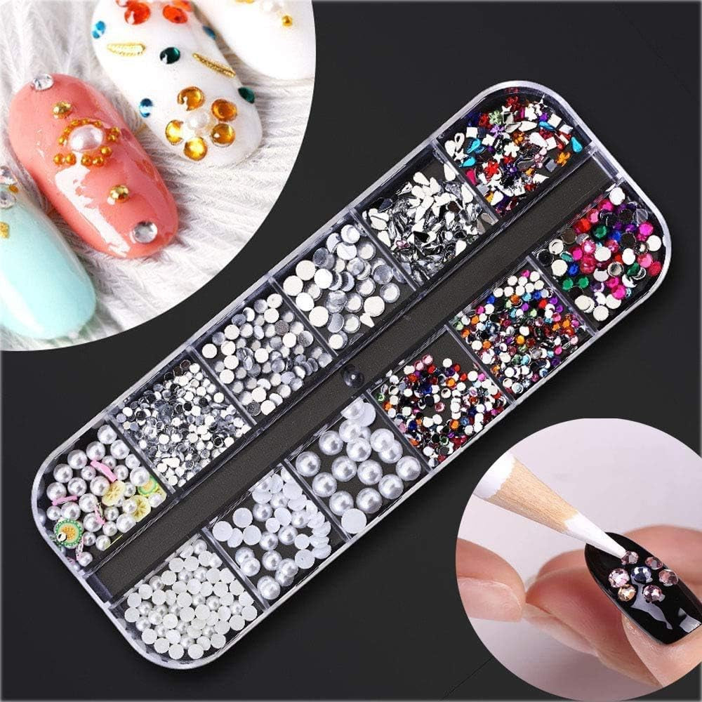 Kalolary Flores secas para uñas Lentejuelas de mariposa Esmalte de uñas Papel de aluminio Pegatinas de uñas Pinzas Piedras de uñas Diamantes de imitación Lápiz para diseño de uñas 3D Decoraciones de bricolaje