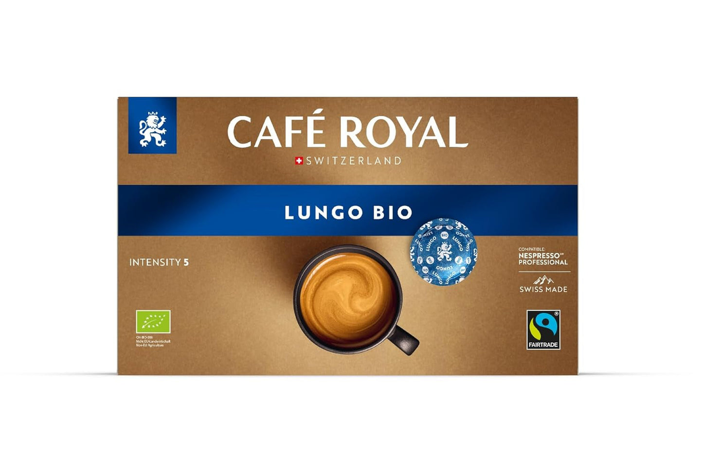 Café Royal Professional Pads, Bio Lungo, 50 Pads compatibles con Nespresso (R) Professional para oficina y gastronomía, certificados Bio y Fairtrade, 100 Prozent Arábica, Intensidad 5