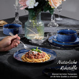 Homikit Juego de Vajilla de 12 Piezas para 4, Combo de Vajilla con Platos, Platos de Postre y Cuencos de Cereal, Apto para Microondas y Lavavajillas, Azul Elegante