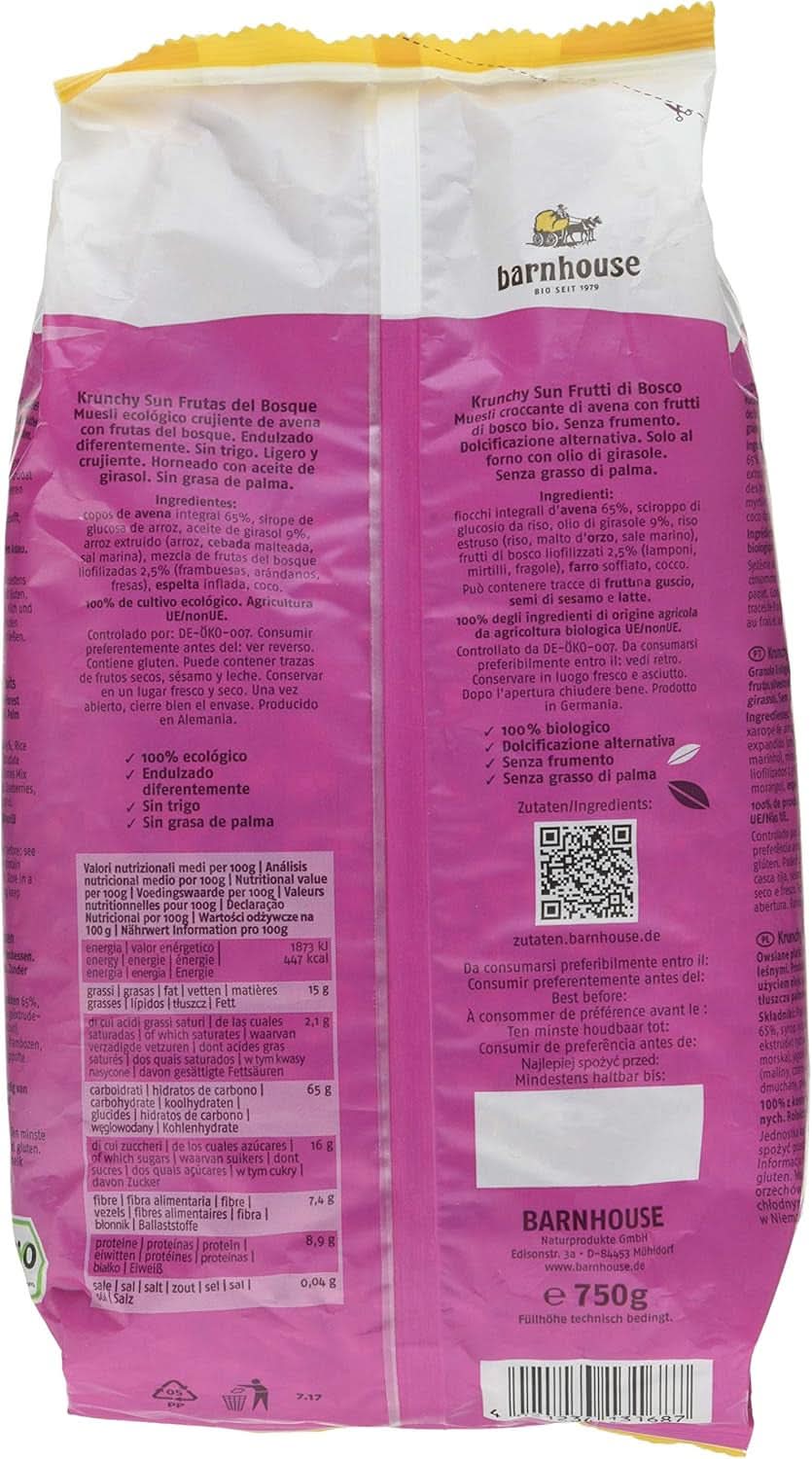 Barnhouse Muesli Krunchy Sun Fruits, 750 gramos Cereal Naty Shop