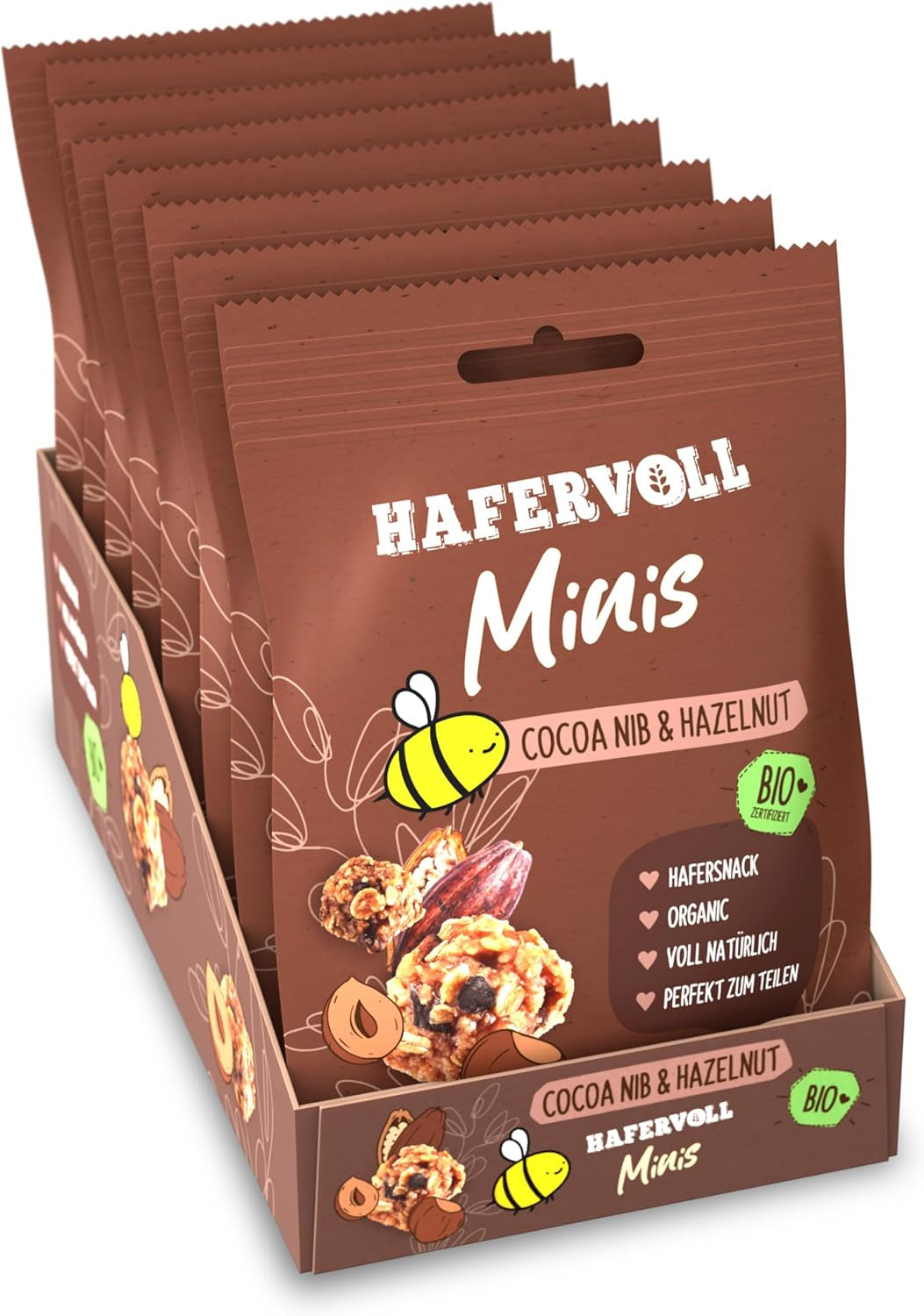 HAFERVOLL Minis Colza y Plátano 8x 65g - Certificado orgánico, con miel, sin azúcar añadido, perfecto para compartir