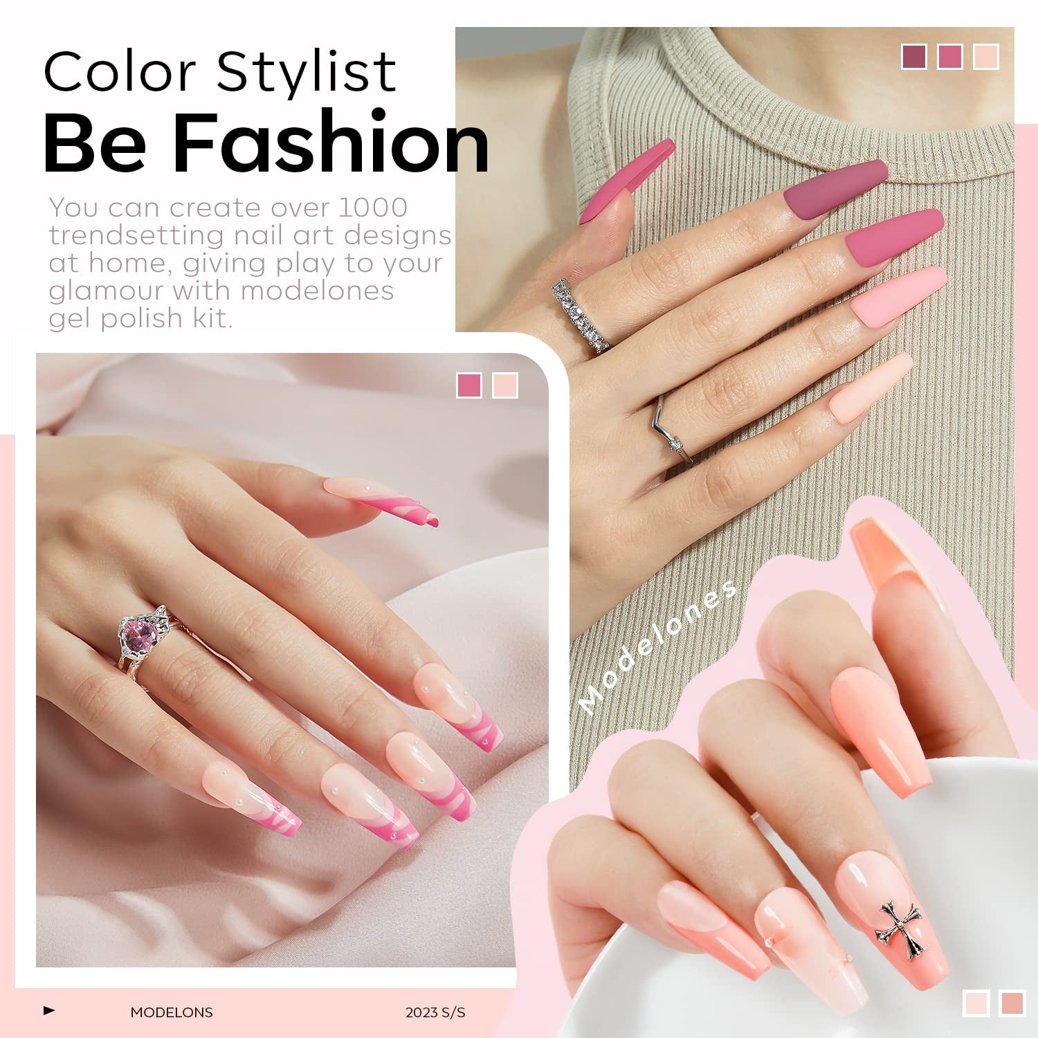 Modelones Juego de esmaltes de uñas de gel, 35 piezas, juego de esmaltes de uñas UV con lámpara de 48 W, juego de esmaltes de uñas de gel, color marrón, blanco y rosa, juego de esmaltes de uñas de gel UV con base de capa superior, juego de estudio de uñas