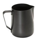 APS 10334 Jarra para leche - Jarra para leche de alta calidad con revestimiento antiadherente, fabricada en acero inoxidable - Perfecta para espumar leche. Taza universal, negra, 350 ml.