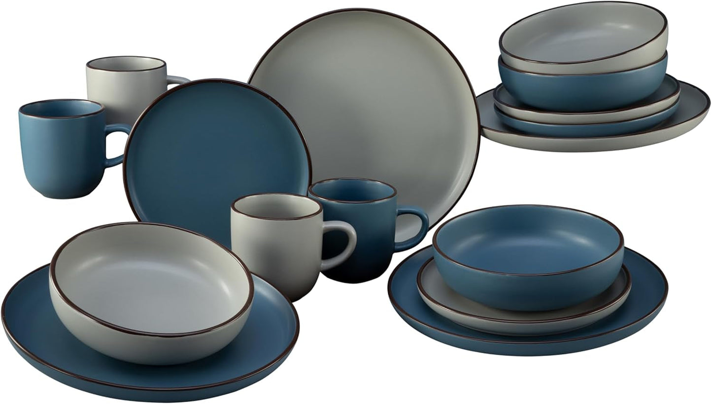 CreaTable, 21016, serie Modern Scandic Blue-Grey, juego de vajilla de 16 piezas, servicio combinado de porcelana, apto para lavavajillas y microondas, fabricación de calidad
