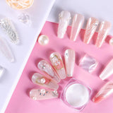 White Pearl Chrom Nagel Pulver, Irisierendes Aurora Pulver Metallic Spiegel Effekt Glitter Pulver Pearlescent Eis Transparent Meerjungfrau Pigment Perle Glitter Staub para decoración de uñas