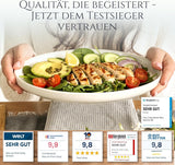 Vajilla para 12 personas de gres cerámico de 48 piezas, diseño Ibiza, GANADORA DE LA PRUEBA. Precioso juego de vajilla mediterránea de gres cerámico que incluye cuencos y platos. Juego de vajilla Pure Living, color beige.