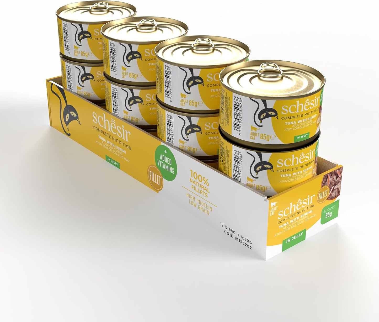 Surimi de atún en gelatina, comida húmeda para gatos, enlatada, 100% natural, con vitaminas añadidas, 12 x 85 g