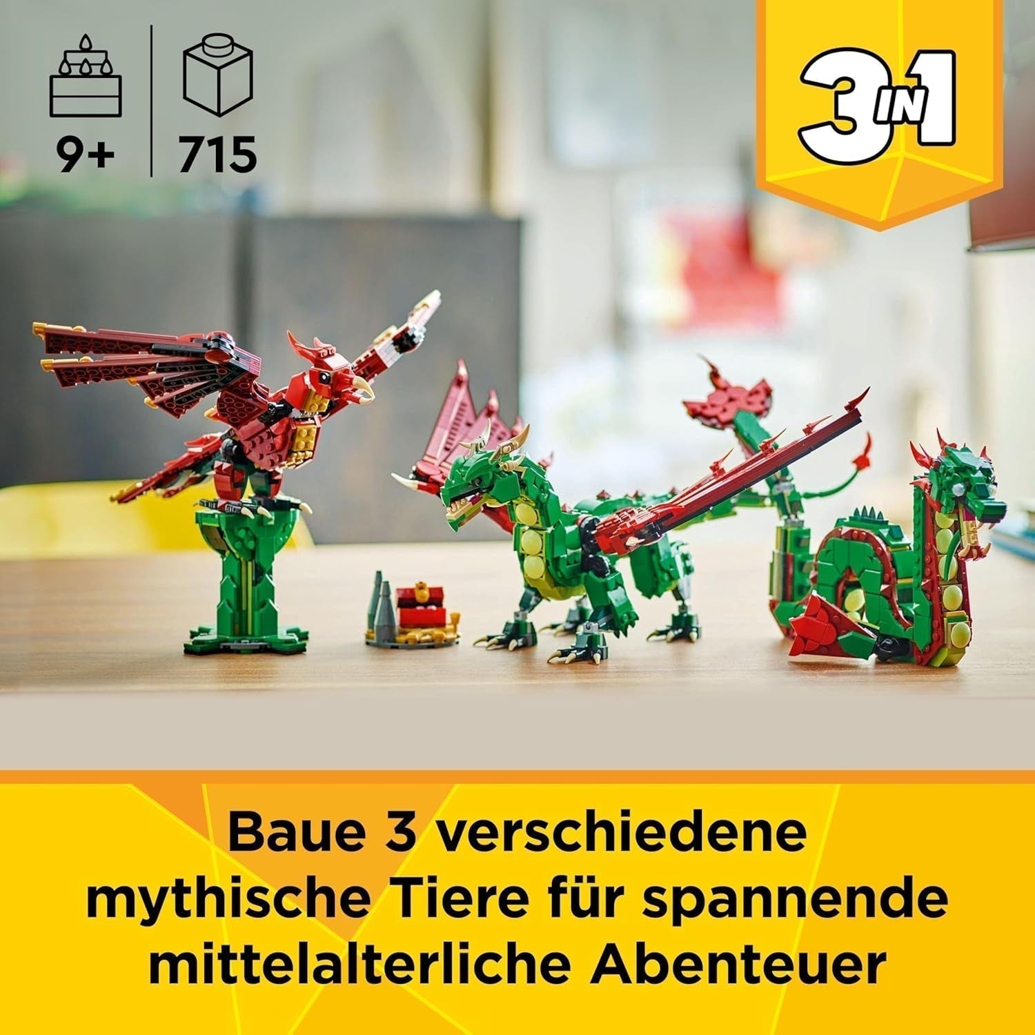 LEGO Creator Dragón Verde 3 en 1 - Juguete - Se convierte en serpiente marina o fénix - Juguete de construcción de animales para niños - Regalo para niños y niñas a partir de 9 años 31161 Juegos de construcción Besuche den LEGO-Store