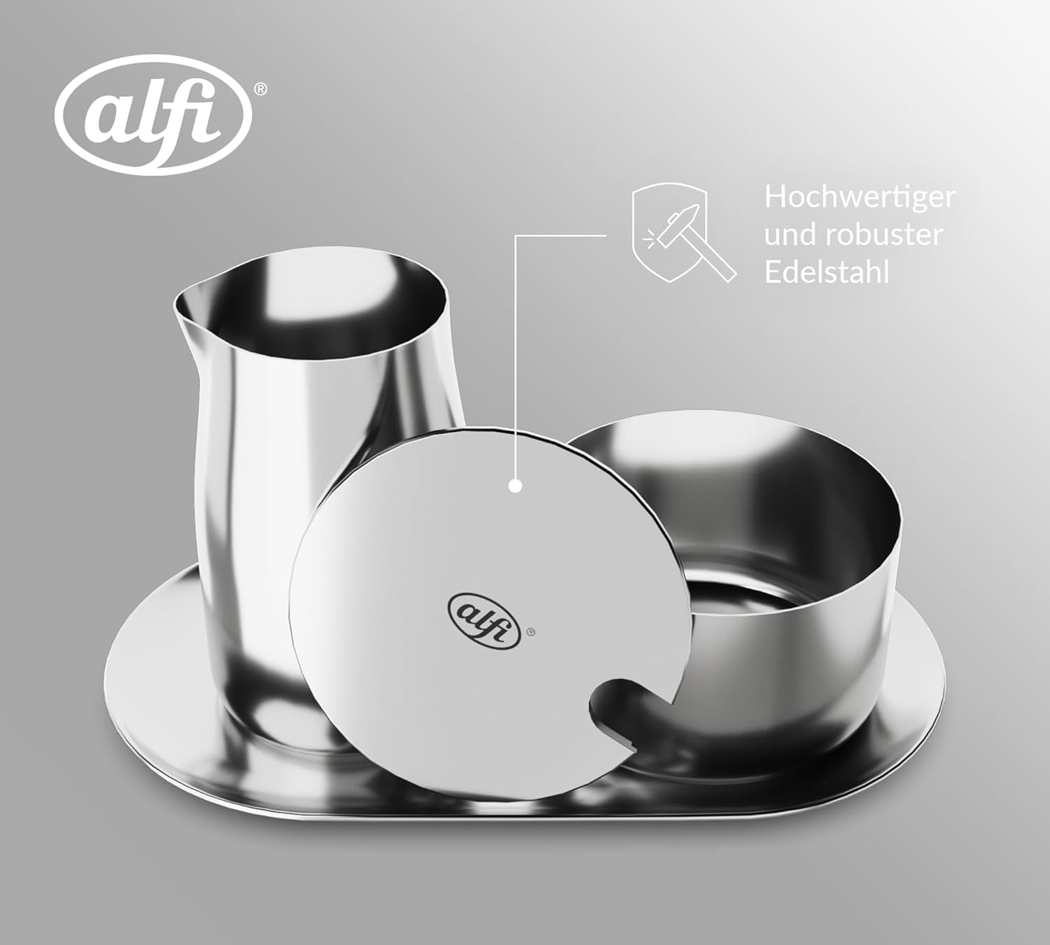 SET DE LECHE Y AZÚCAR Set de leche y azúcar de acero inoxidable pulido de alta calidad alfi, diseño elegante, apto para lavavajillas, duradero