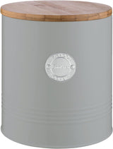 Colección LIVING, tarro de galletas con tapa | gris pastel | Caja de almacenamiento para galletas de 3,4 l | tarro de galletas de acero con tapa | Tarros herméticos de bambú del almacenamiento con título predeterminado de la tienda de Naty de las cajas de almacenamiento de la comida de las tapas