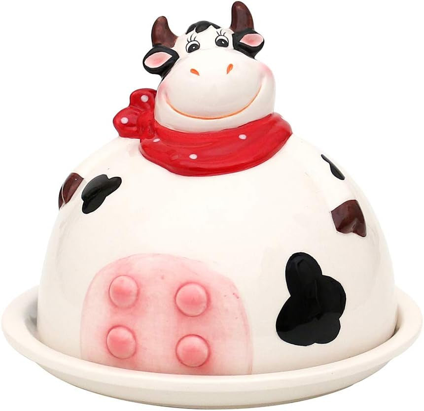 Caja de almacenamiento de cerámica de vaca Dekohelden24, aprox. 12 x 11 x 20,5 cm, 20 Cajas para guardar alimentos Naty Shop Mantequillera