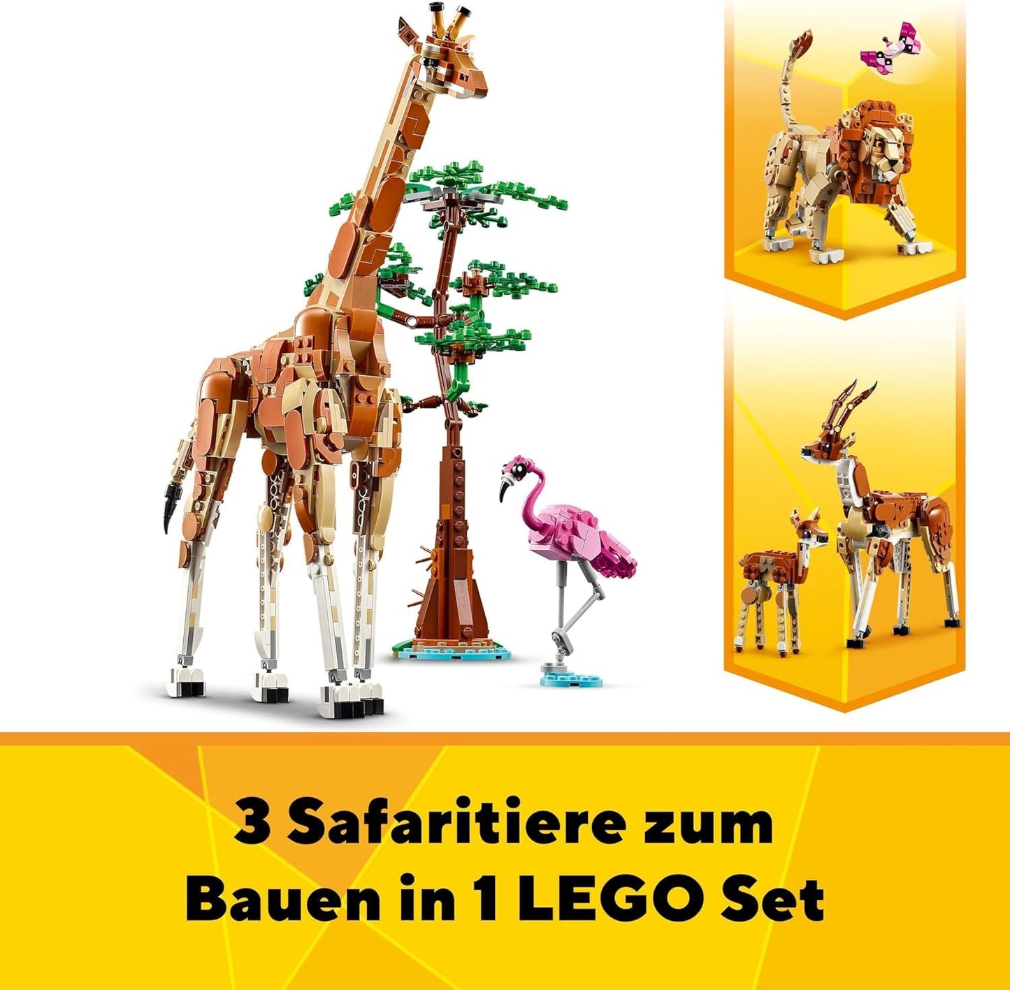 LEGO Creator 3In1 Animal Safari, set creativo con figuras de animales, 3 opciones de construcción: Jirafa de juguete, gacela y león, animales de juguete para niñas y niños, regalo natural para niños a partir de 9 años 31150 Juegos de construcción Beuche den LEGO-Store
