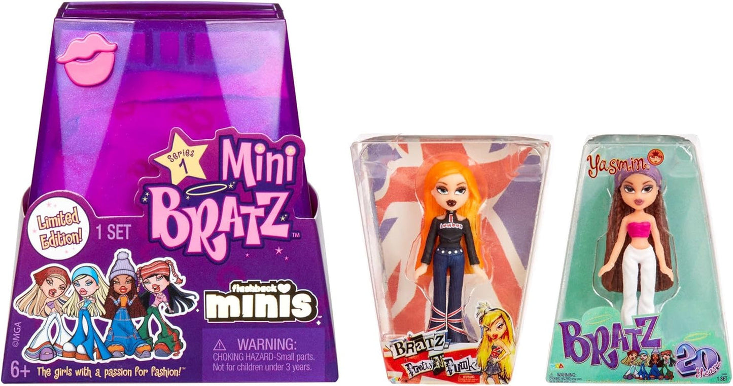 Muñecas Bratz Miniverse Y2K Nostalgia Flashback Minis de MGA de edición limitada - PAQUETE SORPRESA - 2 mini muñecas Bratz y vitrina - Gran regalo para niños y coleccionistas mayores de 6 años