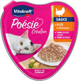Vitakraft Poésie Création, comida húmeda para gatos, comida húmeda para gatos en salsa, con pavo en salsa de queso, multipack, sin azúcares ni cereales añadidos (15 x 85g)