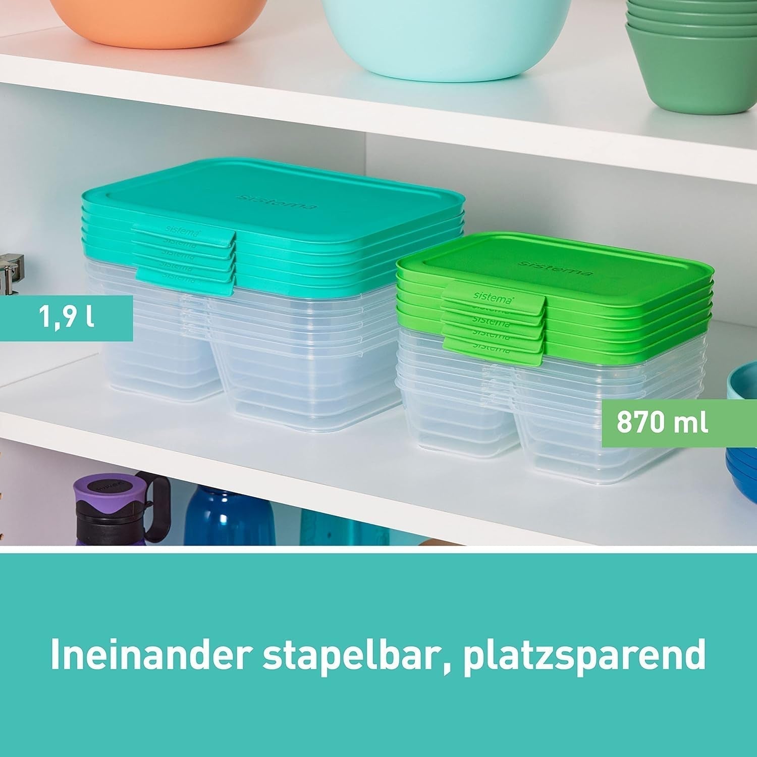 Contenedores de almacenamiento de alimentos con sistema Nest IT Cajas de preparación de comidas | Contenedores herméticos de almacenamiento de 1,9 litros con TRES compartimentos y tapas | Sin BPA | Verde | Cajas de almacenamiento de alimentos Naty Shop de 5 piezas