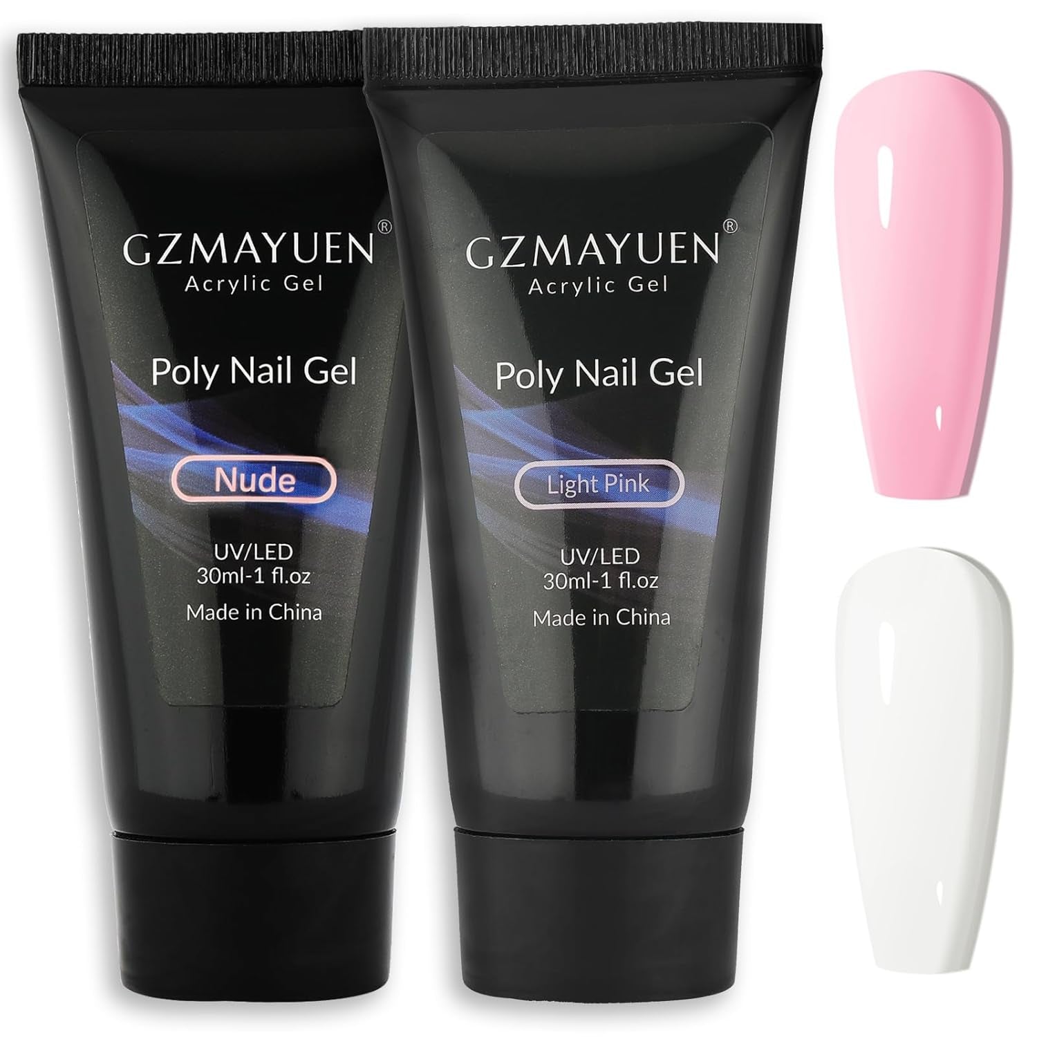 GZMAYUEN Poly Nail Gliding Solution 30ml * 2 Gel de extensión de uñas Gel de extensión de poliéster líquido - Solución de deslizamiento fácil de bricolaje con cepillo