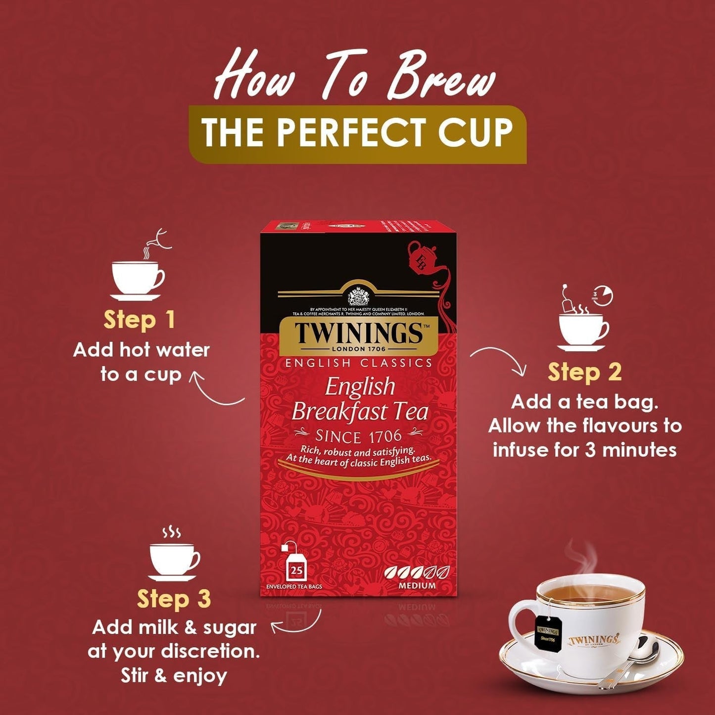 Twinings English Breakfast Black Tea 50g, 25 bolsitas de té, té negro completo, redondo y fuerte procedente de las mejores plantaciones de té de Sri Lanka y la India. Té negro Paquete de 1 (1 x 50 g)