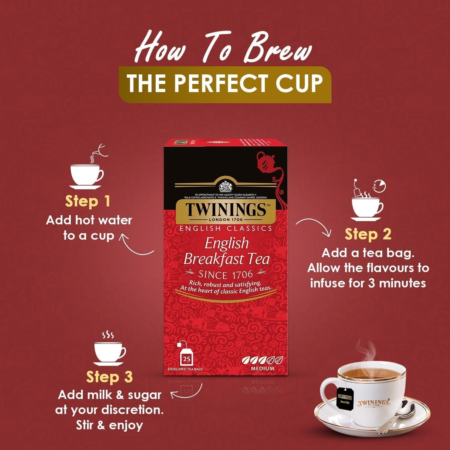 Twinings English Breakfast Black Tea 50g, 25 bolsitas de té, té negro completo, redondo y fuerte procedente de las mejores plantaciones de té de Sri Lanka y la India. Té negro Paquete de 1 (1 x 50 g)