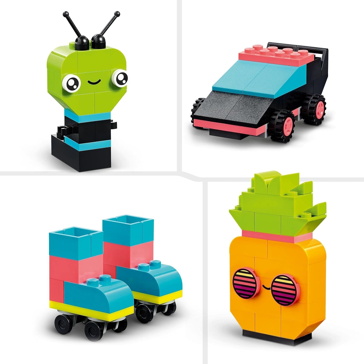 LEGO 11027 Classic Neon Creative Building Set, Brick Box Set, Juguete de construcción con modelos: coche, piña, extraterrestre, patines, figuras y más, para niños a partir de 5 años Juegos de construcción Besuche den LEGO-Store