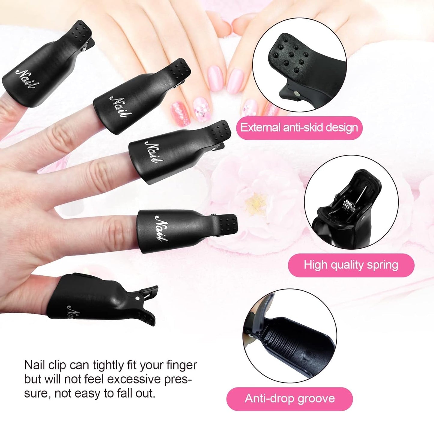 Hanyousheng Nagellacentferner Clips, Nagel Clips, 10 Stück Schwarz Nagelclips, Nagel Klammer, Nails Art ​Gel Cap, Soak off Clip Cap UV Gel Poliermittel Entferner Wrap Nail Tool