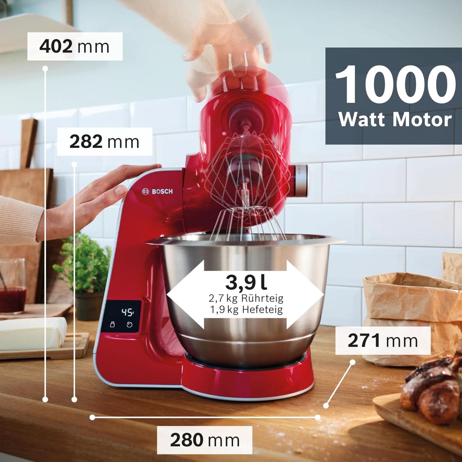 Robot de cocina Bosch Serie 4 MUM5X720, báscula integrada, bol acero inoxidable 3,9L, batidora 1,25L, 1000W Accesorios Alimentación y Lactancia Bebe Naty Shop