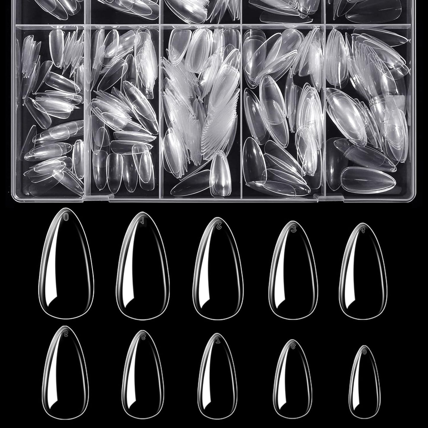 Btartbox Puntas de uñas extra cortas de almendra - Gel de cobertura completa X Puntas de uñas de gel suave XS - Semimate preformado para salón de uñas anchas 320 piezas