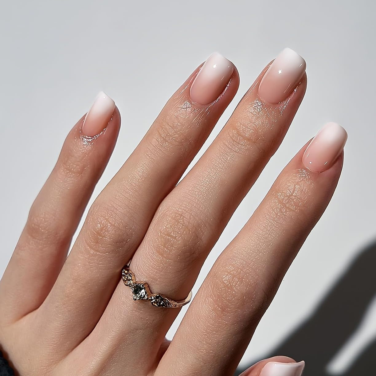Juego de Uñas Postizas Adhesivas - Uñas Postizas Francesas - 24 Piezas Diseño Cuadrado Corto Blanco Rosa Degradado Uñas Artificiales Manicura Bailarina (Degradado Rosa Corto)