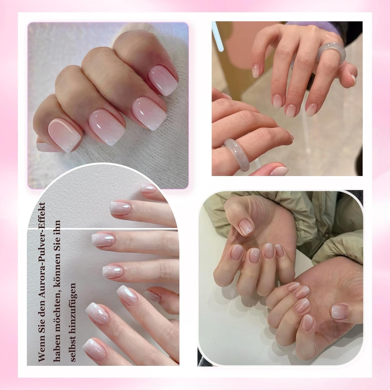 120 piezas de uñas postizas de color rosa nude con pegamento para uñas - 12 tamaños de uñas cortas ovaladas cuadradas a presión - Hermosas uñas, pegamento en uñas artificiales - Adecuado para el diseño de uñas de bricolaje para mujeres (degradado rosa Squaval)