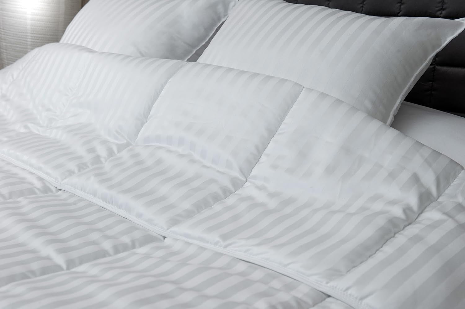 Cálido, Satén, Rayas, 400 g/m², 240 X 220 cm, Microfibra, Blanco, 240 X 220 Cm Edredones y colchas Naty Shop Default title