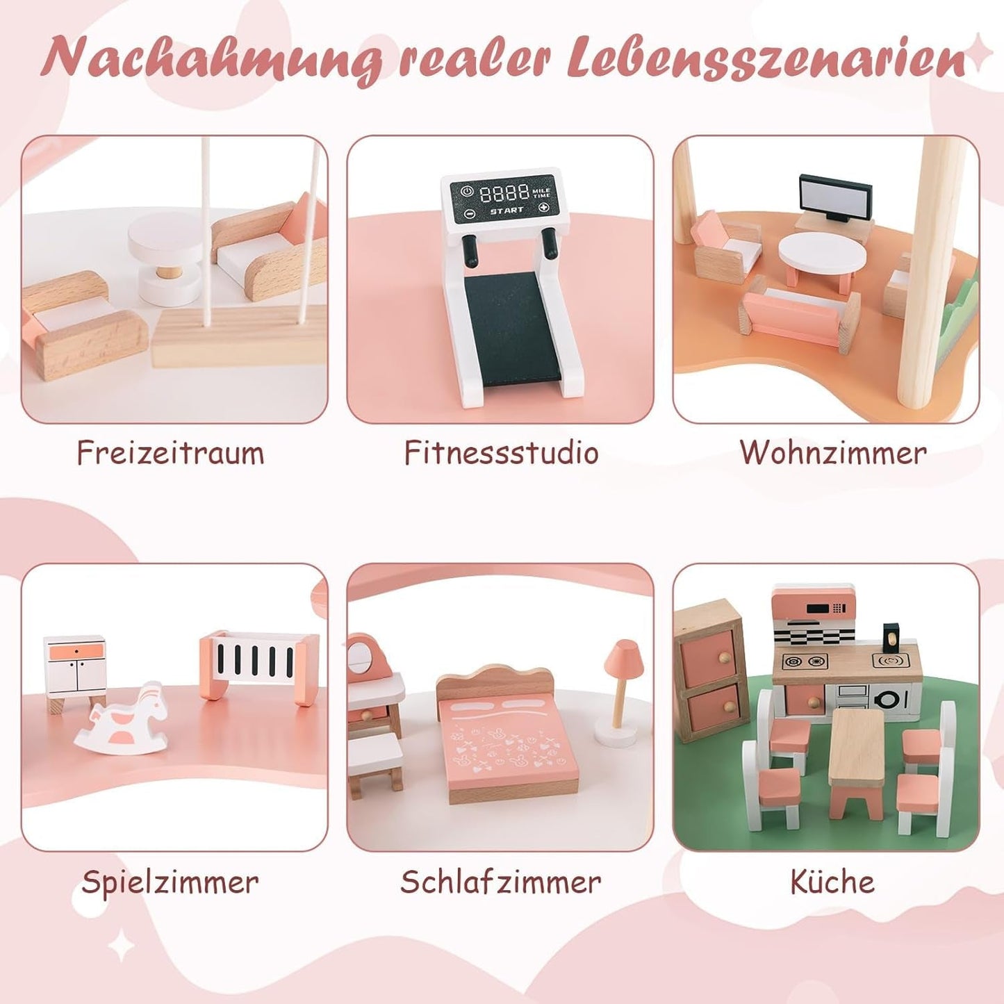 FANTASK Casa de Muñecas de Madera, Casa de Muñecas de 85 cm de Alto 7 Habitaciones con 32 Muebles y Accesorios, Casa de Muñecas con Escalera de Cuerda, Casa de Muñecas Regalo para Niñas de 3 Años (Modelo 3) Naty Shop Casas de Muñecas