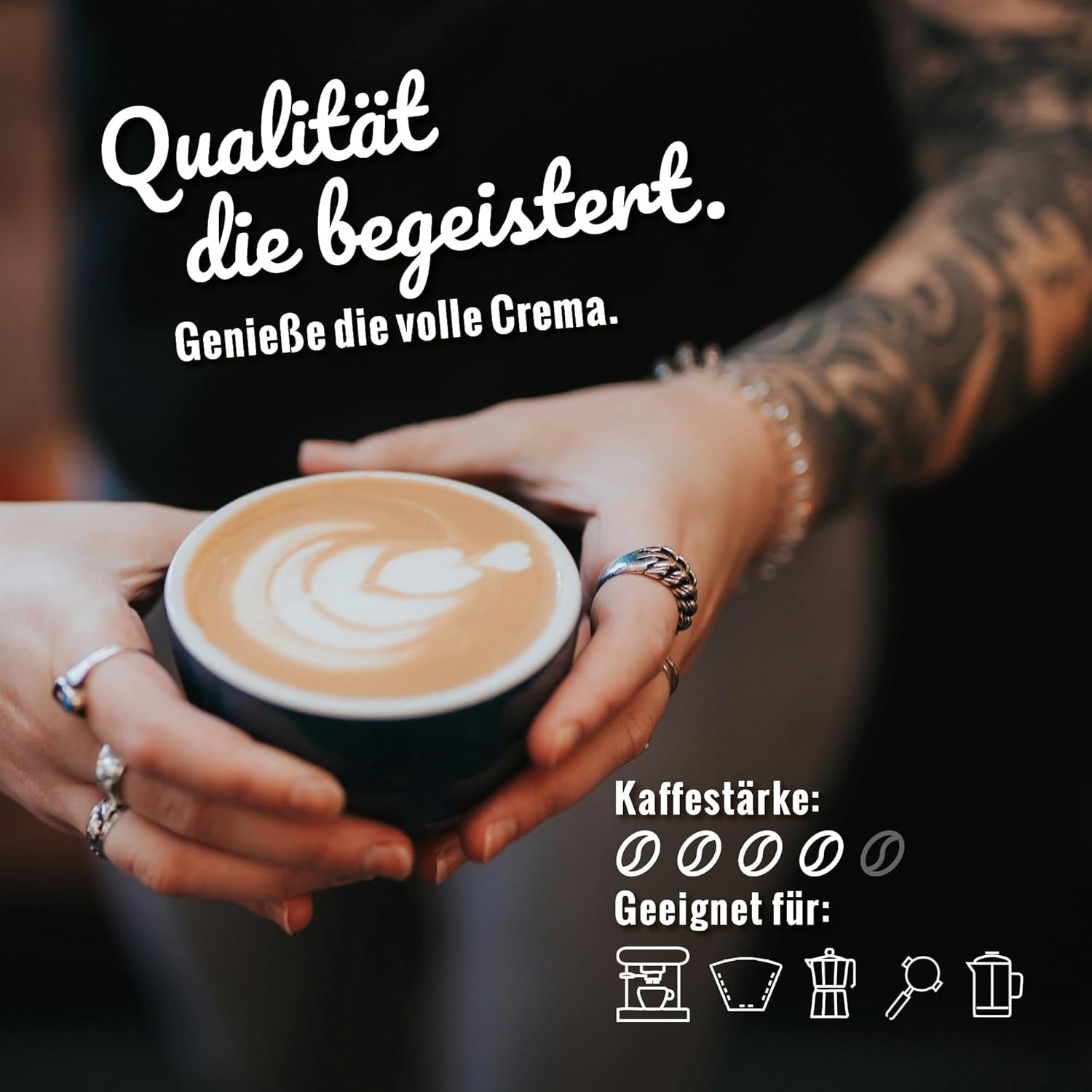 ASADO EN BLANCO - Barista Tattoo Espresso - 1000g - im Langzeit Trommel-Röstverfahren geröstet - Bohnen aus den besten Anbaugebieten - Premium Arábica y Edel Robusta - schokoladig & nussig - säurearm