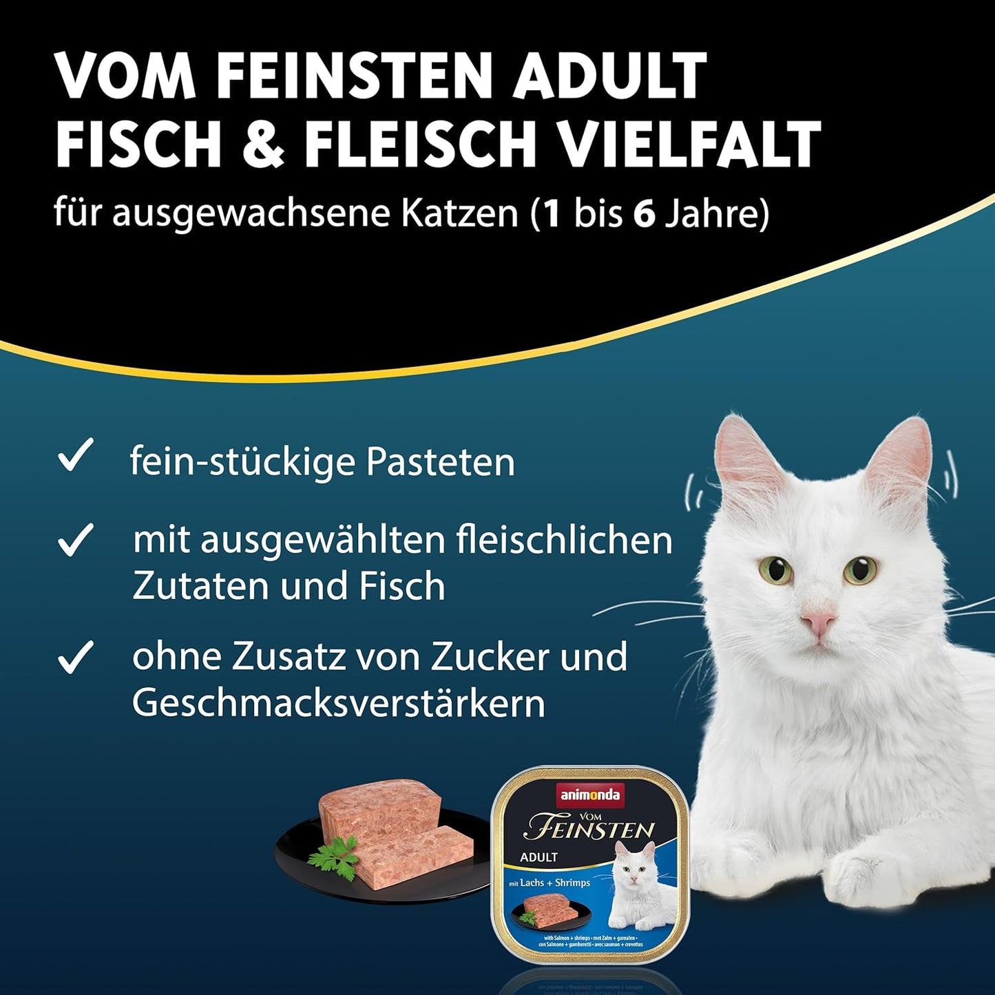 animonda Vom Feinsten Adult Fish & Meat Variety (32 x 100 g), comida húmeda para gatos adultos, comida para gatos sin cereales ni azúcar, finas hamburguesas en trozos