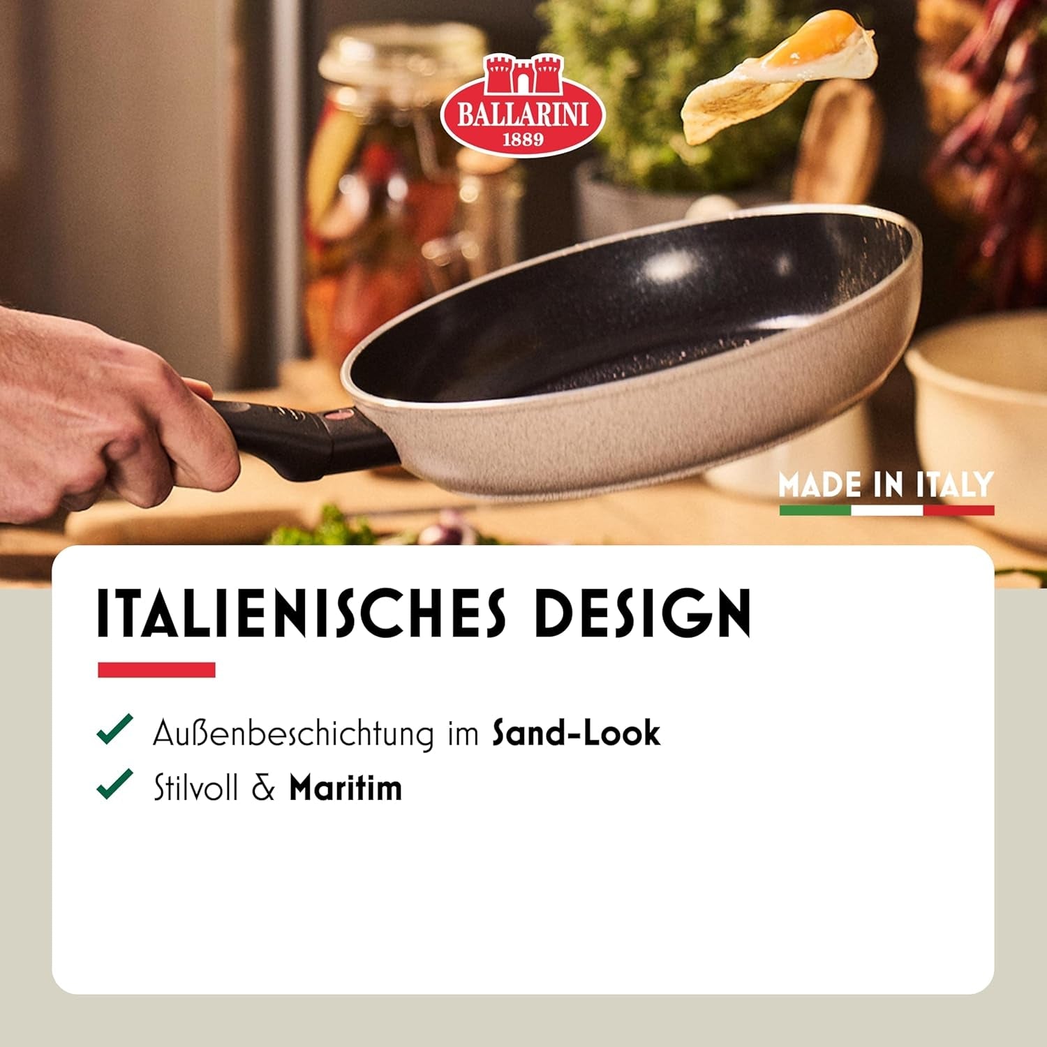Sartén Ledro, 24 cm, aluminio, apta para inducción, revestimiento cerámico antiadherente, Thermopoint, Made in Italy, beige Ollas y Sartenes Naty Shop