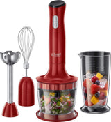 Russell Hobbs Batidora con base [3 en 1: Pürierstab/Zerkleinerer, Mixer- & Schneebesenaufsatz] Desire Rot (sin Bpa y Spülmaschinenfestes Zubehör, Für Smoothie, Suppen Saucen, Joghurt Babynahrung) 24700-56 Kitchen Naty Shop Rot Mittel