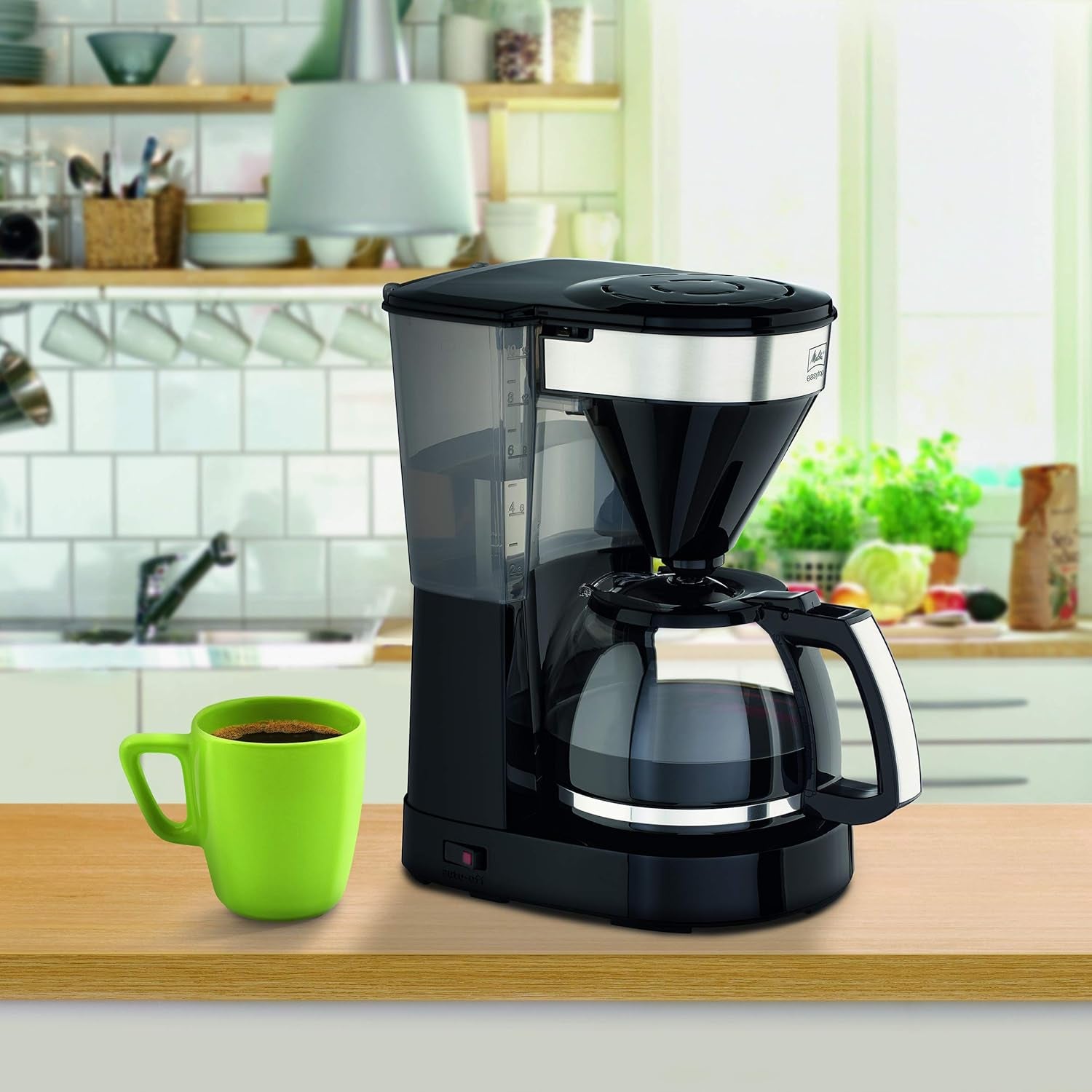 Melitta Easy Top - Cafetera espresso con filtro y jarra de cristal, para hasta 10 tazas de café, negro/acero inoxidable