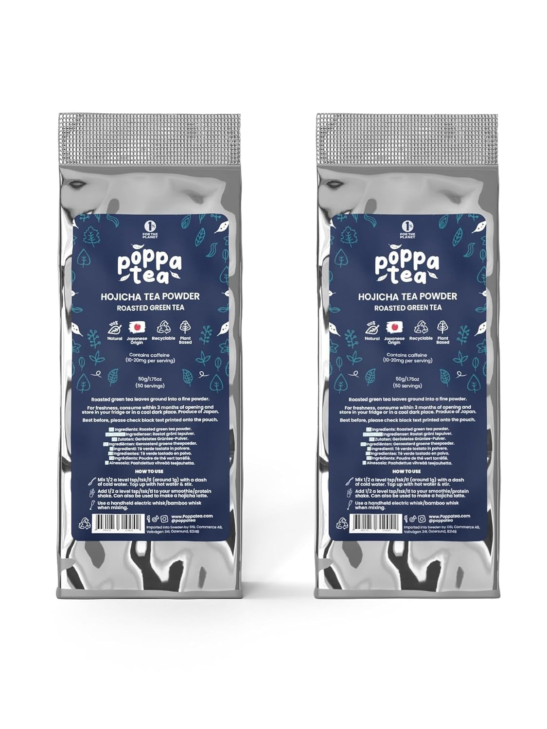 Poppatea Hojicha Tea Powder - Té verde tostado (bolsa de recambio de 50g)