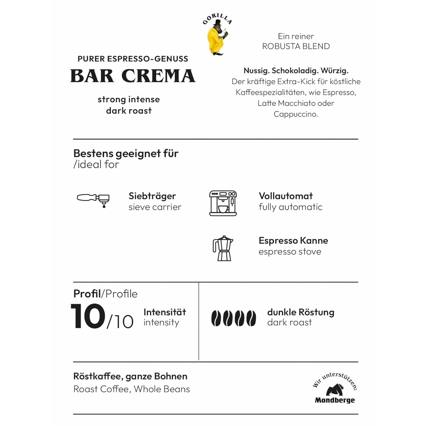 Gorilla Espresso Bar Crema en granos de café - 12 paquetes de 1000 g cada uno
